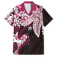 Monstera Plumeria Flowers Pink Family Matching Off Shoulder Maxi Dress and Hawaiian Shirt Polynesian Pattern LT01 Dad's Shirt - Short Sleeve Pink - Polynesian Pride