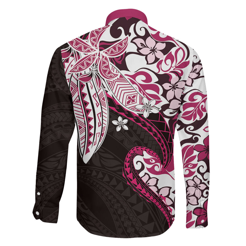 Monstera Plumeria Flowers Pink Family Matching Off Shoulder Maxi Dress and Hawaiian Shirt Polynesian Pattern LT01 - Polynesian Pride