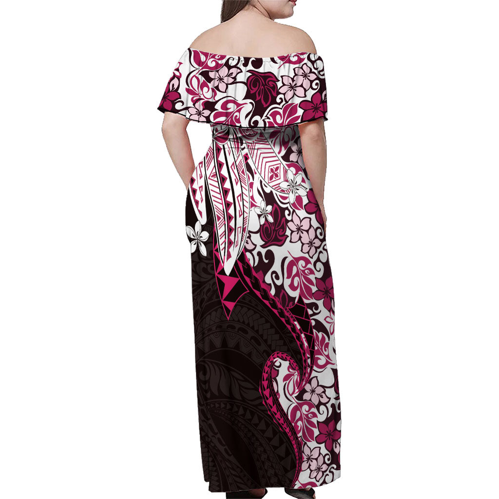 Monstera Plumeria Flowers Pink Family Matching Off Shoulder Maxi Dress and Hawaiian Shirt Polynesian Pattern LT01 - Polynesian Pride