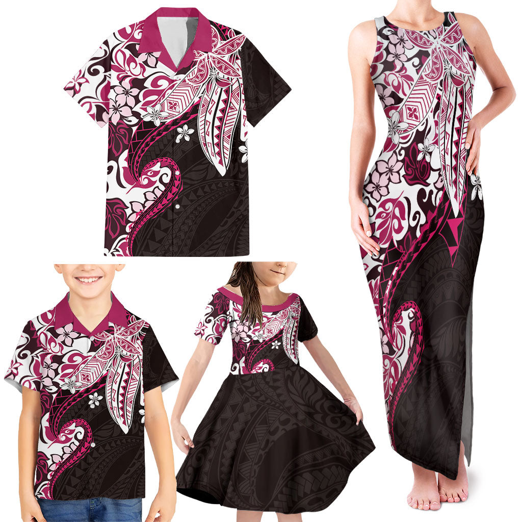 Monstera Plumeria Flowers Pink Family Matching Tank Maxi Dress and Hawaiian Shirt Polynesian Pattern LT01 - Polynesian Pride