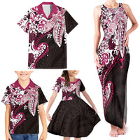 Monstera Plumeria Flowers Pink Family Matching Tank Maxi Dress and Hawaiian Shirt Polynesian Pattern LT01 - Polynesian Pride