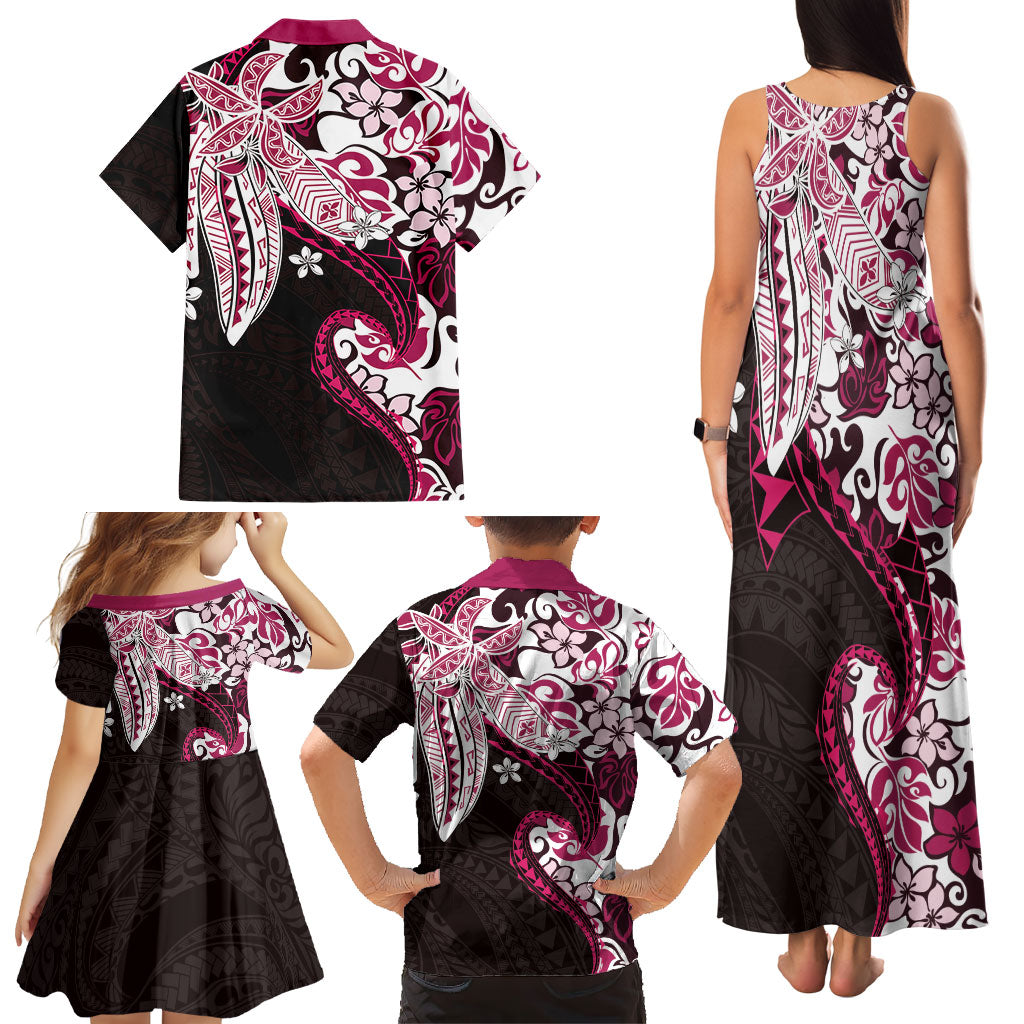 Monstera Plumeria Flowers Pink Family Matching Tank Maxi Dress and Hawaiian Shirt Polynesian Pattern LT01 - Polynesian Pride