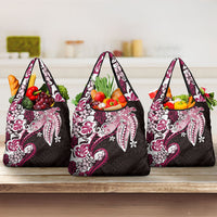 Monstera Plumeria Flowers Pink Grocery Bag Polynesian Pattern LT01 3-pack One Size Pink - Polynesian Pride