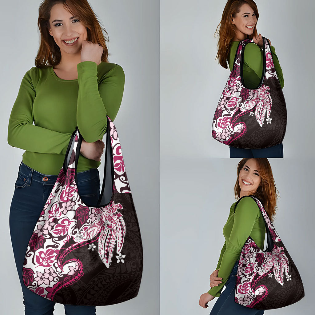 Monstera Plumeria Flowers Pink Grocery Bag Polynesian Pattern LT01 - Polynesian Pride
