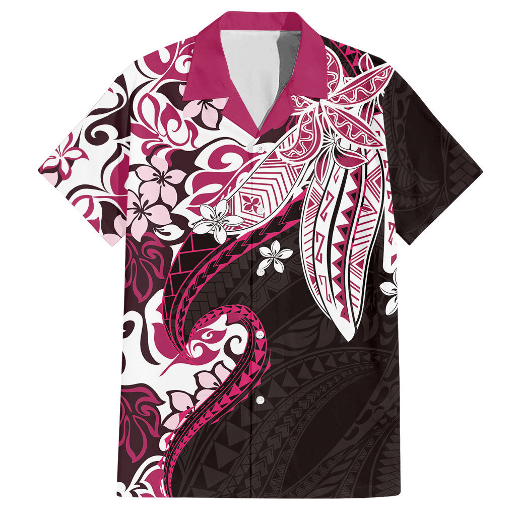 Monstera Plumeria Flowers Pink Hawaiian Shirt Polynesian Pattern