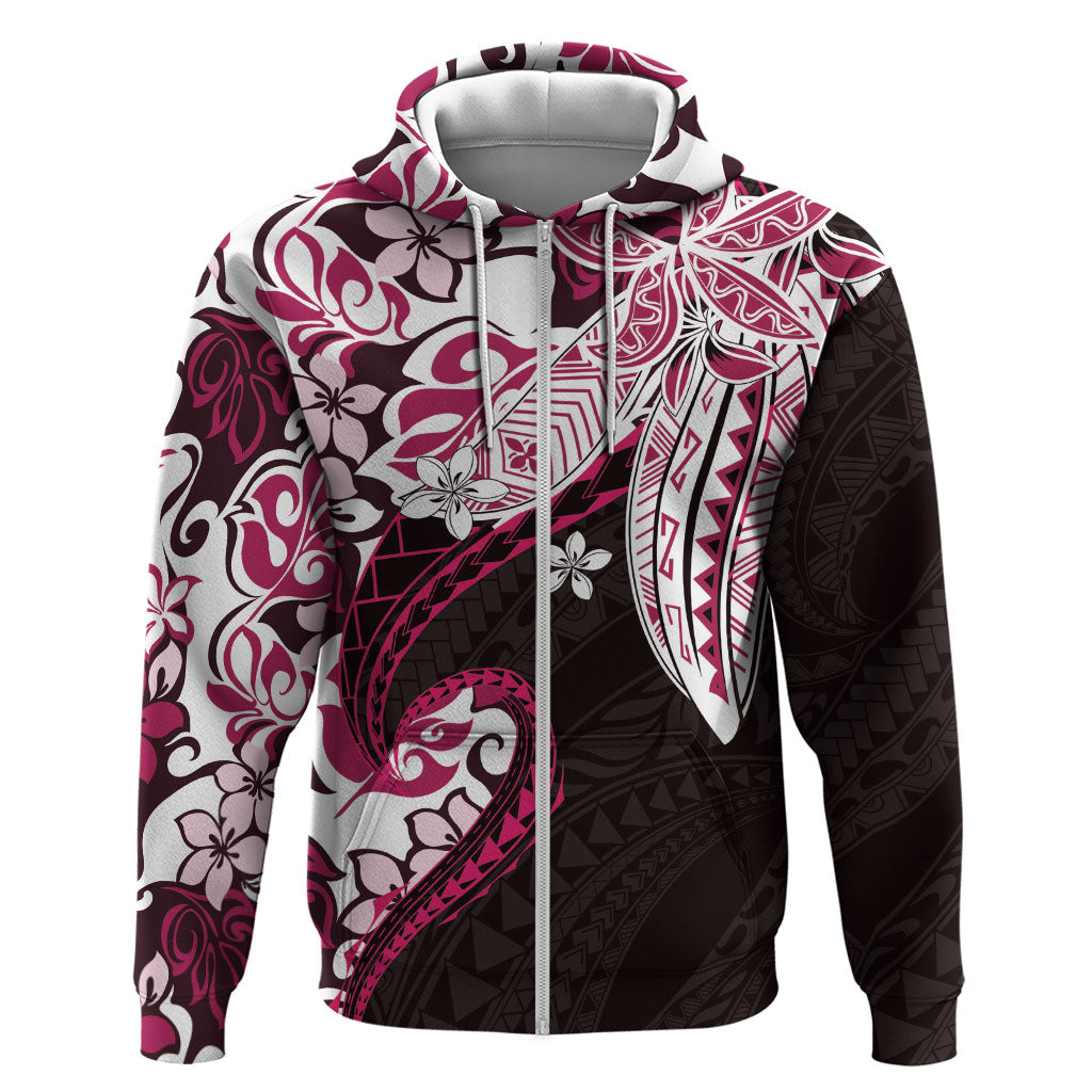 Monstera Plumeria Flowers Pink Hoodie Polynesian Pattern