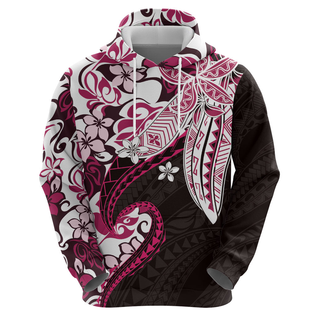 Monstera Plumeria Flowers Pink Hoodie Polynesian Pattern