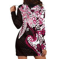 Monstera Plumeria Flowers Pink Hoodie Dress Polynesian Pattern