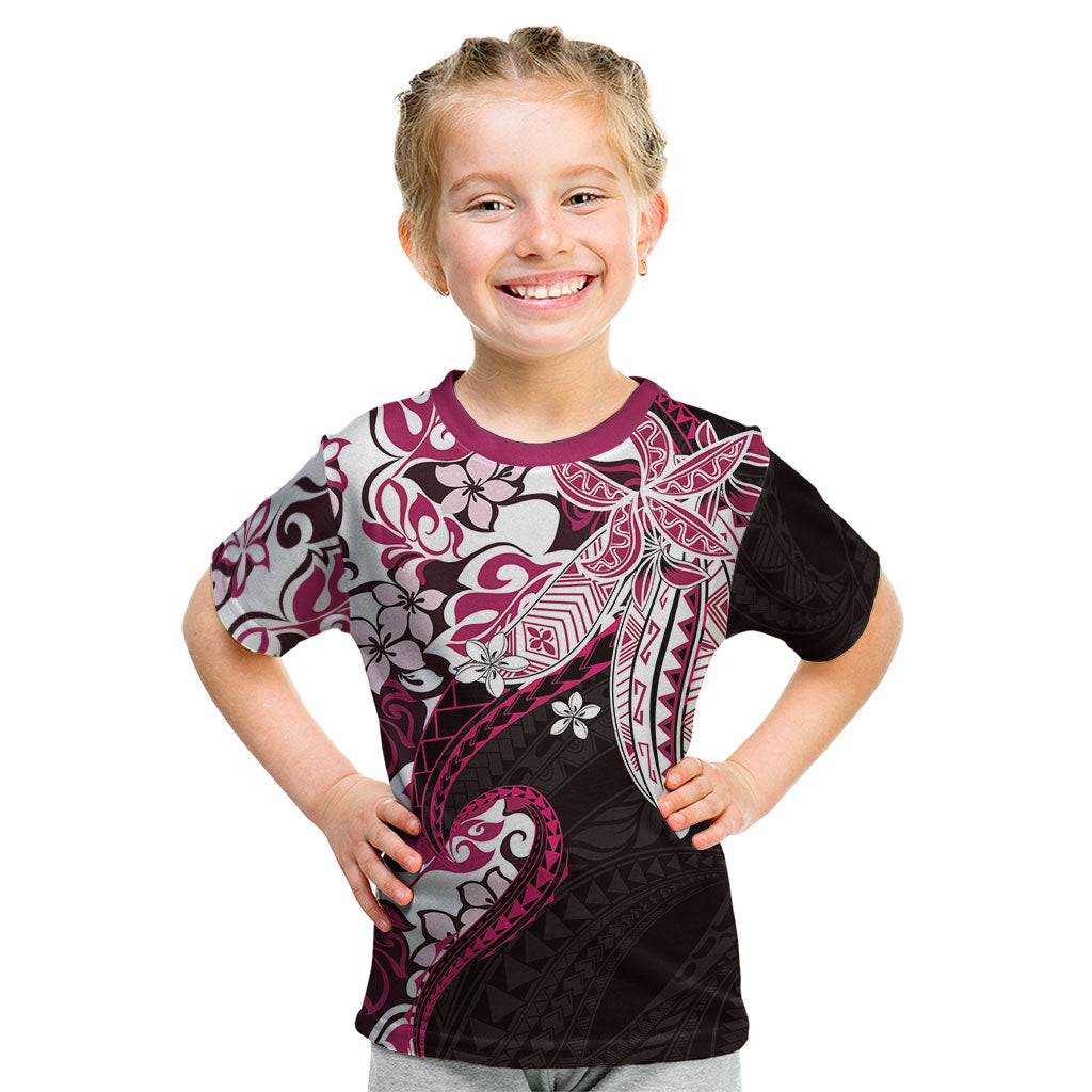 Monstera Plumeria Flowers Pink Kid T Shirt Polynesian Pattern
