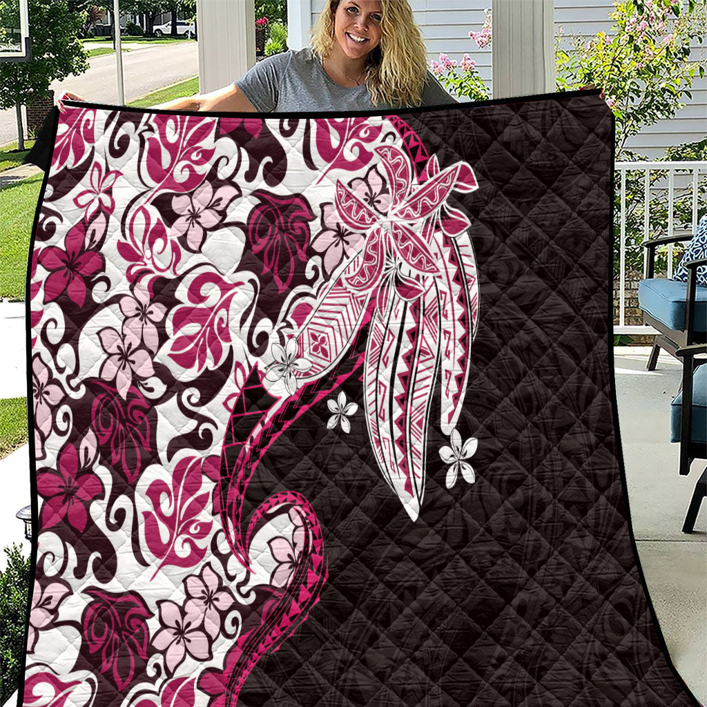 Monstera Plumeria Flowers Pink Quilt Polynesian Pattern