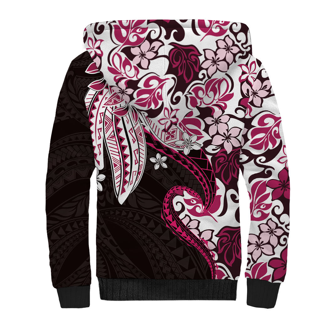 Monstera Plumeria Flowers Pink Sherpa Hoodie Polynesian Pattern LT01 - Polynesian Pride