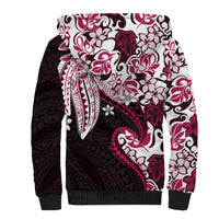 Monstera Plumeria Flowers Pink Sherpa Hoodie Polynesian Pattern LT01 - Polynesian Pride