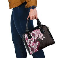 Monstera Plumeria Flowers Pink Shoulder Handbag Polynesian Pattern