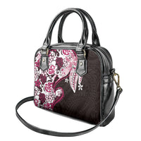 Monstera Plumeria Flowers Pink Shoulder Handbag Polynesian Pattern