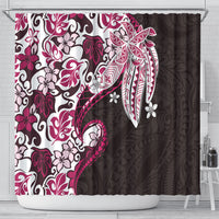 Monstera Plumeria Flowers Pink Shower Curtain Polynesian Pattern