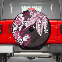 Monstera Plumeria Flowers Pink Spare Tire Cover Polynesian Pattern