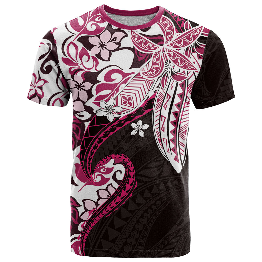 Monstera Plumeria Flowers Pink T Shirt Polynesian Pattern