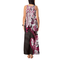 Monstera Plumeria Flowers Pink Tank Maxi Dress Polynesian Pattern