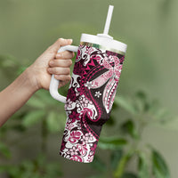 Monstera Plumeria Flowers Pink Tumbler With Handle Polynesian Pattern LT01 - Polynesian Pride
