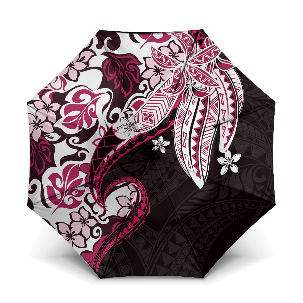 Monstera Plumeria Flowers Pink Umbrella Polynesian Pattern
