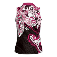 Monstera Plumeria Flowers Pink Women Sleeveless Polo Shirt Polynesian Pattern