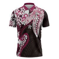 Monstera Plumeria Flowers Pink Zipper Polo Shirt Polynesian Pattern LT01 Pink - Polynesian Pride