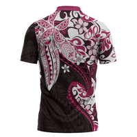 Monstera Plumeria Flowers Pink Zipper Polo Shirt Polynesian Pattern LT01 - Polynesian Pride