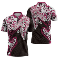 Monstera Plumeria Flowers Pink Zipper Polo Shirt Polynesian Pattern LT01 - Polynesian Pride