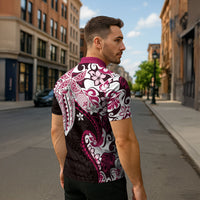 Monstera Plumeria Flowers Pink Zipper Polo Shirt Polynesian Pattern LT01 - Polynesian Pride