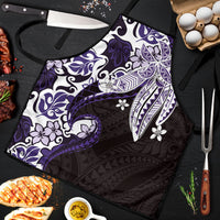 Monstera Plumeria Flowers Purple Apron Polynesian Pattern