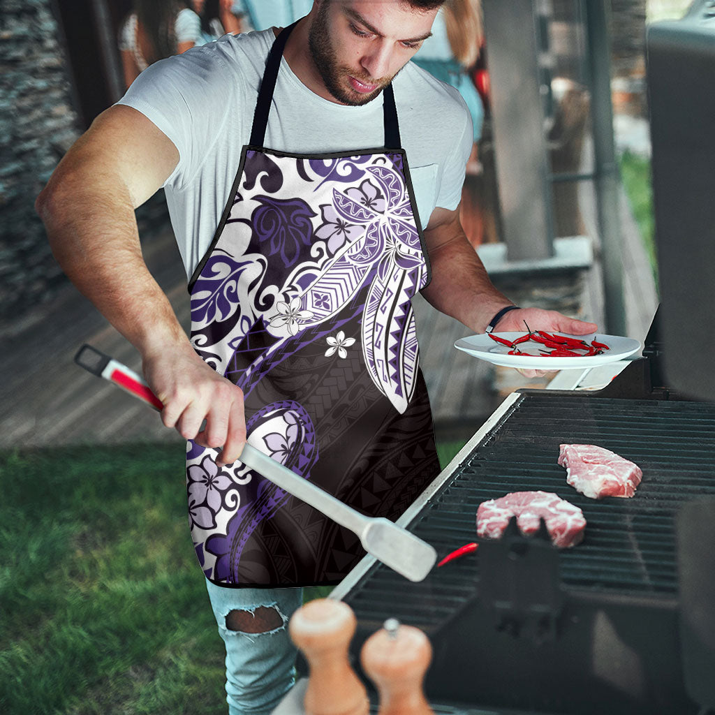 Monstera Plumeria Flowers Purple Apron Polynesian Pattern