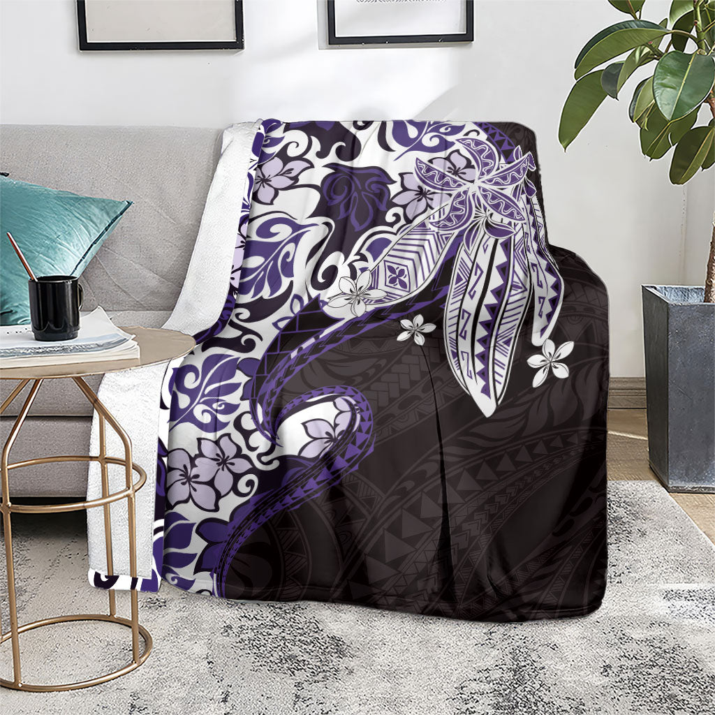 Monstera Plumeria Flowers Purple Blanket Polynesian Pattern