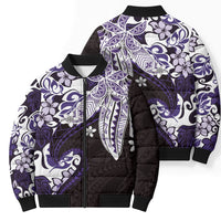 Monstera Plumeria Flowers Purple Bomber Puffer Jacket Polynesian Pattern