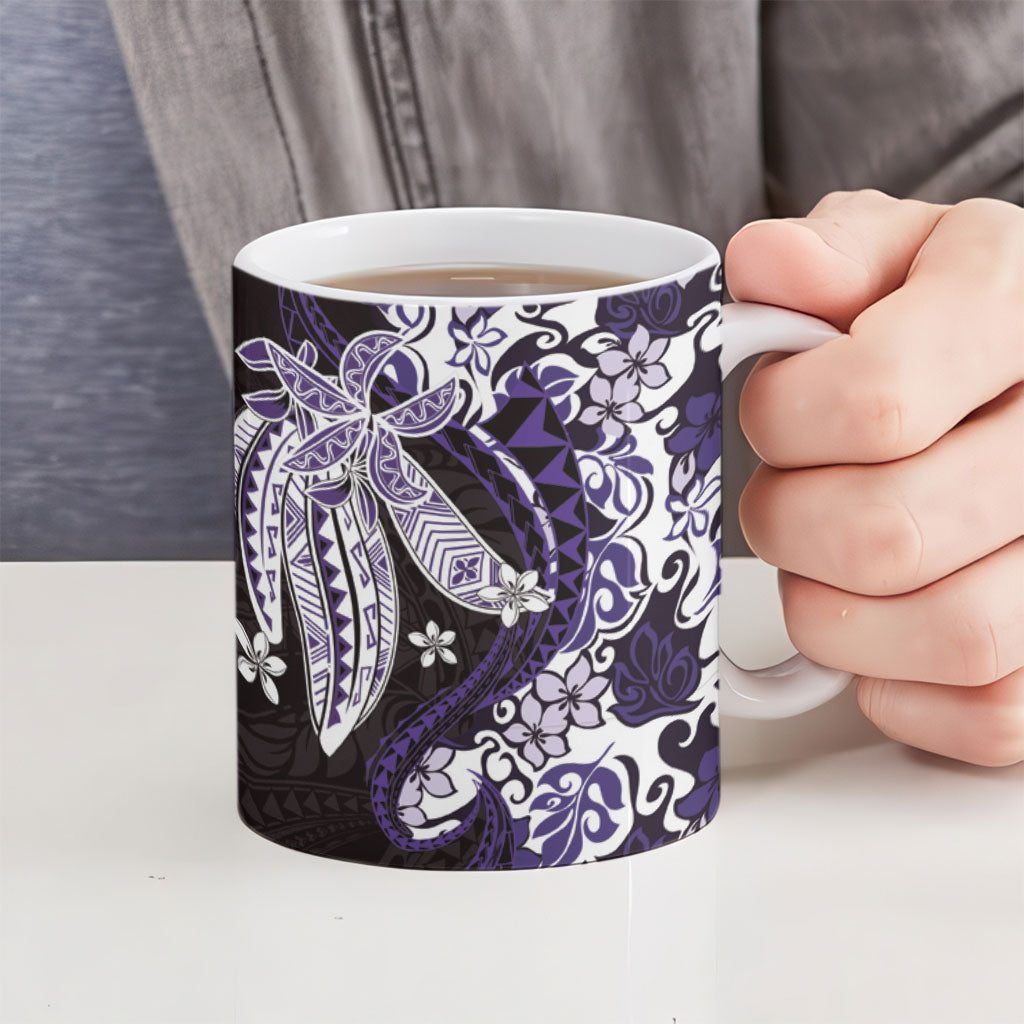 Monstera Plumeria Flowers Purple Ceramic Mug Polynesian Pattern LT01 - Polynesian Pride