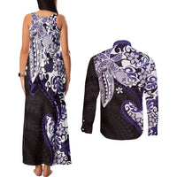 Monstera Plumeria Flowers Purple Couples Matching Tank Maxi Dress and Long Sleeve Button Shirt Polynesian Pattern LT01 - Polynesian Pride
