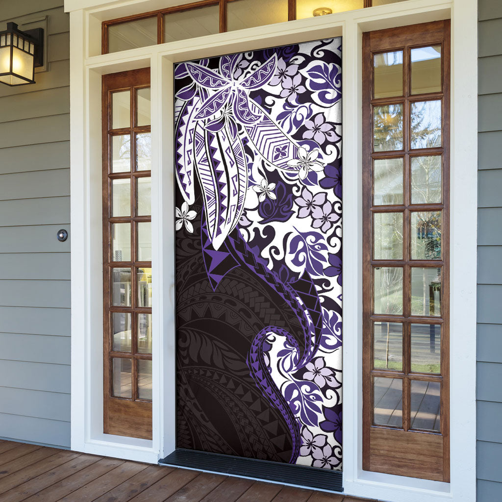 Monstera Plumeria Flowers Purple Door Cover Polynesian Pattern