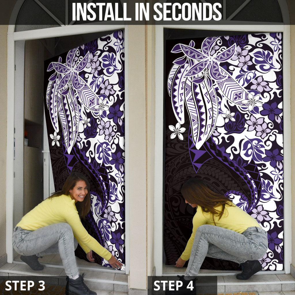 Monstera Plumeria Flowers Purple Door Cover Polynesian Pattern