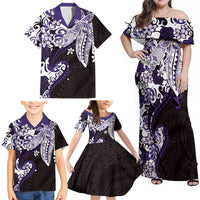 Monstera Plumeria Flowers Purple Family Matching Off Shoulder Maxi Dress and Hawaiian Shirt Polynesian Pattern