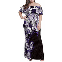 Monstera Plumeria Flowers Purple Family Matching Off Shoulder Maxi Dress and Hawaiian Shirt Polynesian Pattern