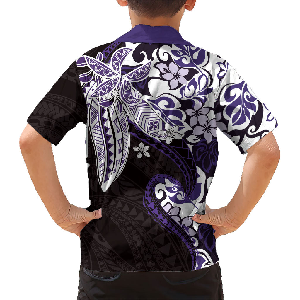Monstera Plumeria Flowers Purple Family Matching Puletasi and Hawaiian Shirt Polynesian Pattern LT01 - Polynesian Pride
