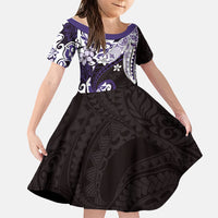 Monstera Plumeria Flowers Purple Family Matching Puletasi and Hawaiian Shirt Polynesian Pattern LT01 Daughter's Dress Purple - Polynesian Pride