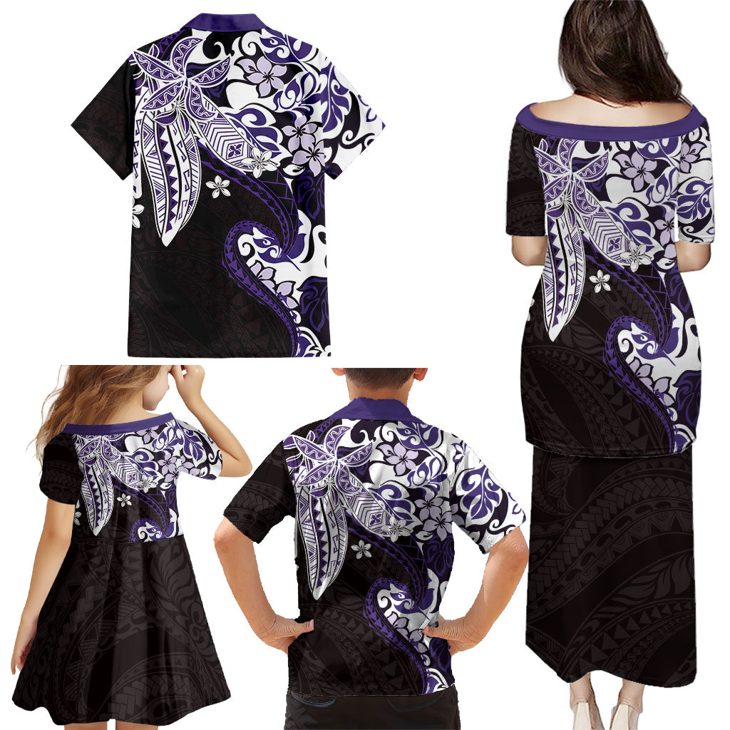 Monstera Plumeria Flowers Purple Family Matching Puletasi and Hawaiian Shirt Polynesian Pattern LT01 - Polynesian Pride