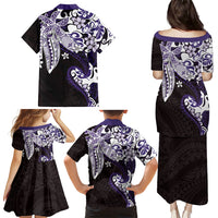 Monstera Plumeria Flowers Purple Family Matching Puletasi and Hawaiian Shirt Polynesian Pattern LT01 - Polynesian Pride