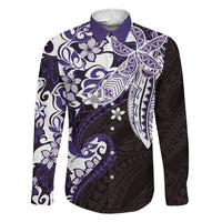 Monstera Plumeria Flowers Purple Family Matching Puletasi and Hawaiian Shirt Polynesian Pattern LT01 Dad's Shirt - Long Sleeve Purple - Polynesian Pride