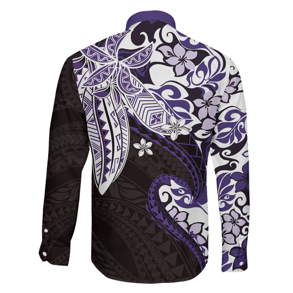 Monstera Plumeria Flowers Purple Family Matching Puletasi and Hawaiian Shirt Polynesian Pattern LT01 - Polynesian Pride