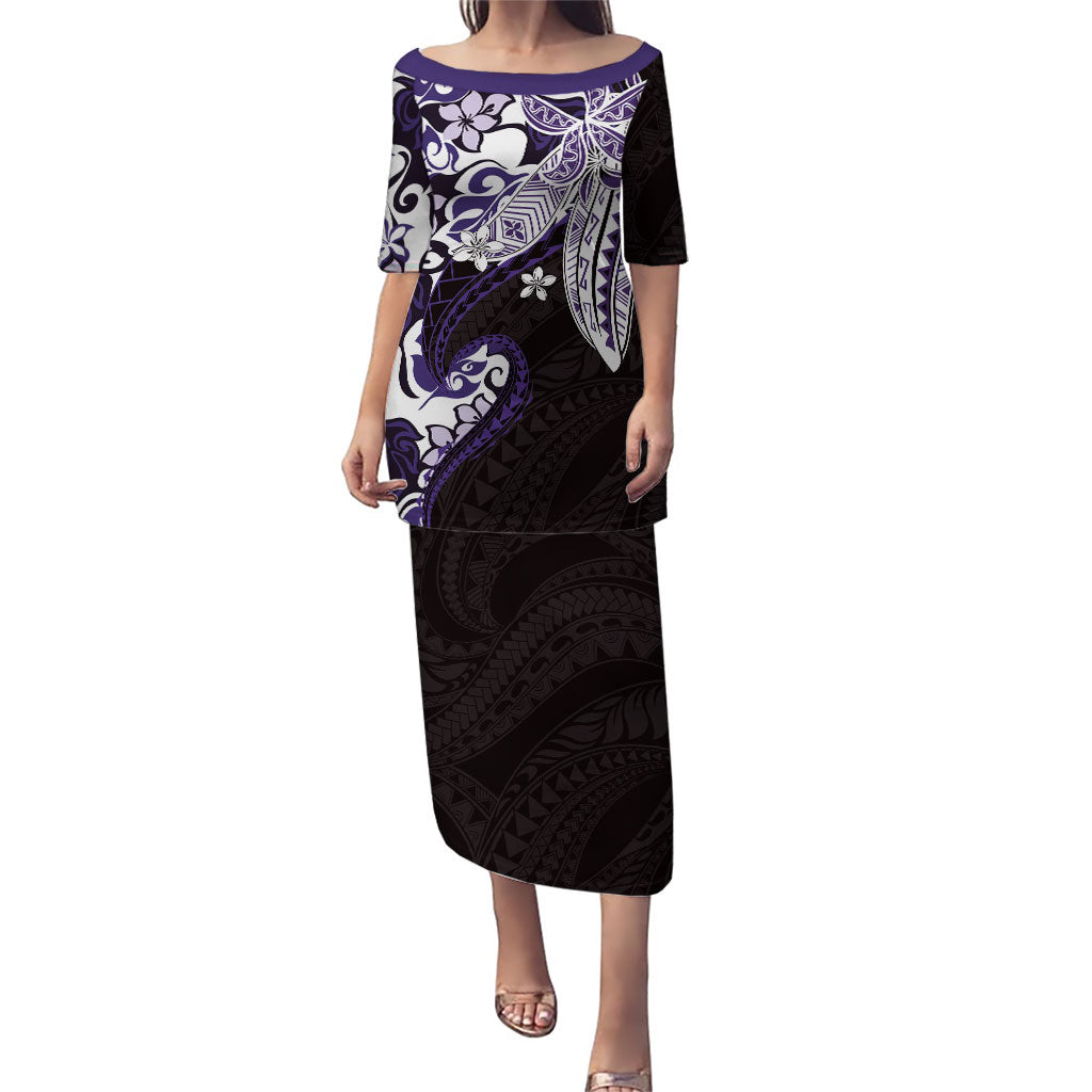 Monstera Plumeria Flowers Purple Family Matching Puletasi and Hawaiian Shirt Polynesian Pattern LT01 Mom's Dress Purple - Polynesian Pride