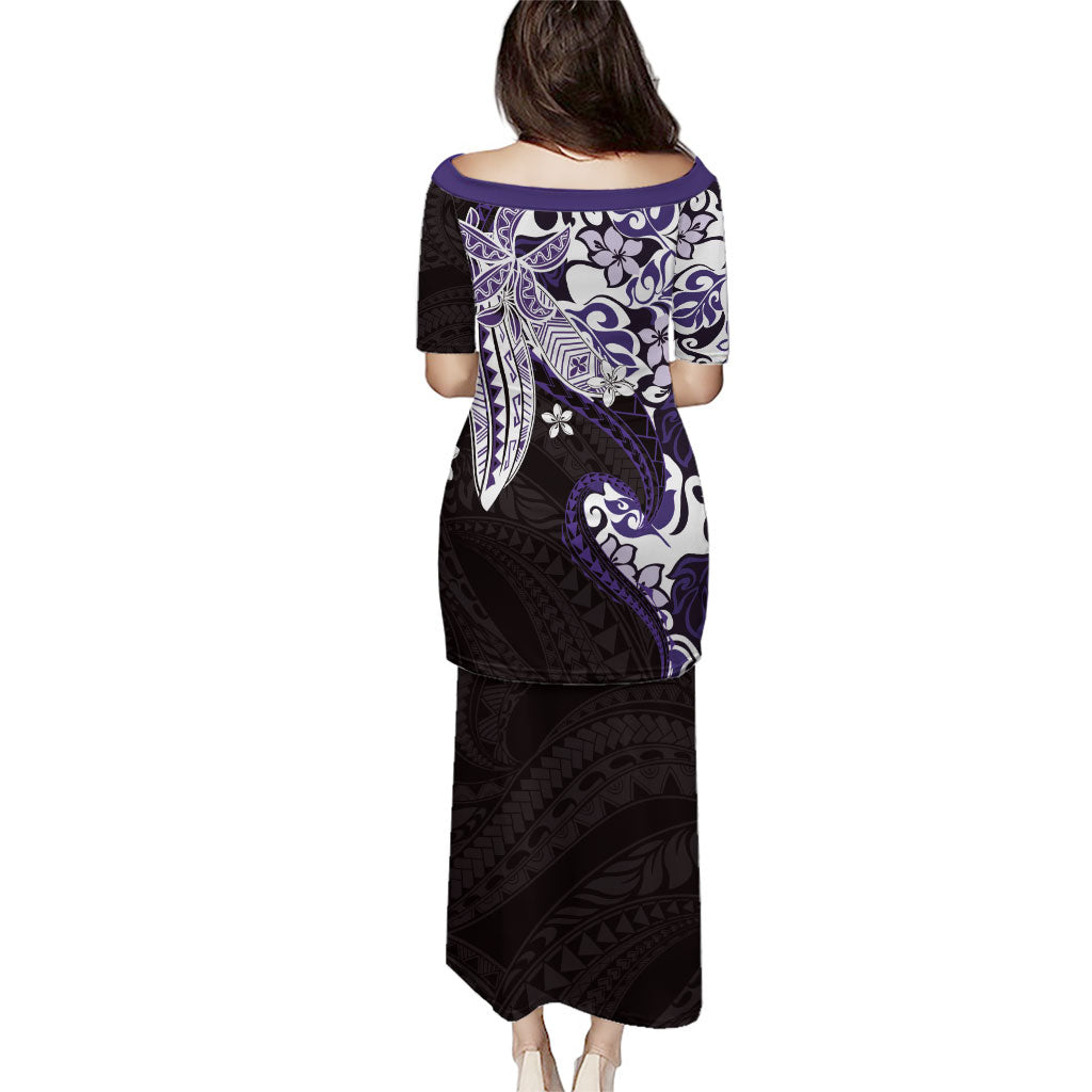 Monstera Plumeria Flowers Purple Family Matching Puletasi and Hawaiian Shirt Polynesian Pattern LT01 - Polynesian Pride