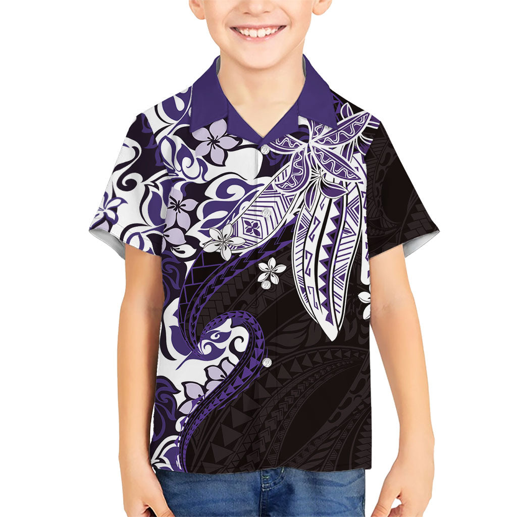 Monstera Plumeria Flowers Purple Family Matching Puletasi and Hawaiian Shirt Polynesian Pattern LT01 Son's Shirt Purple - Polynesian Pride