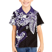 Monstera Plumeria Flowers Purple Family Matching Puletasi and Hawaiian Shirt Polynesian Pattern LT01 Son's Shirt Purple - Polynesian Pride
