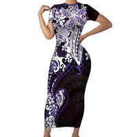 Monstera Plumeria Flowers Purple Family Matching Short Sleeve Bodycon Dress and Hawaiian Shirt Polynesian Pattern